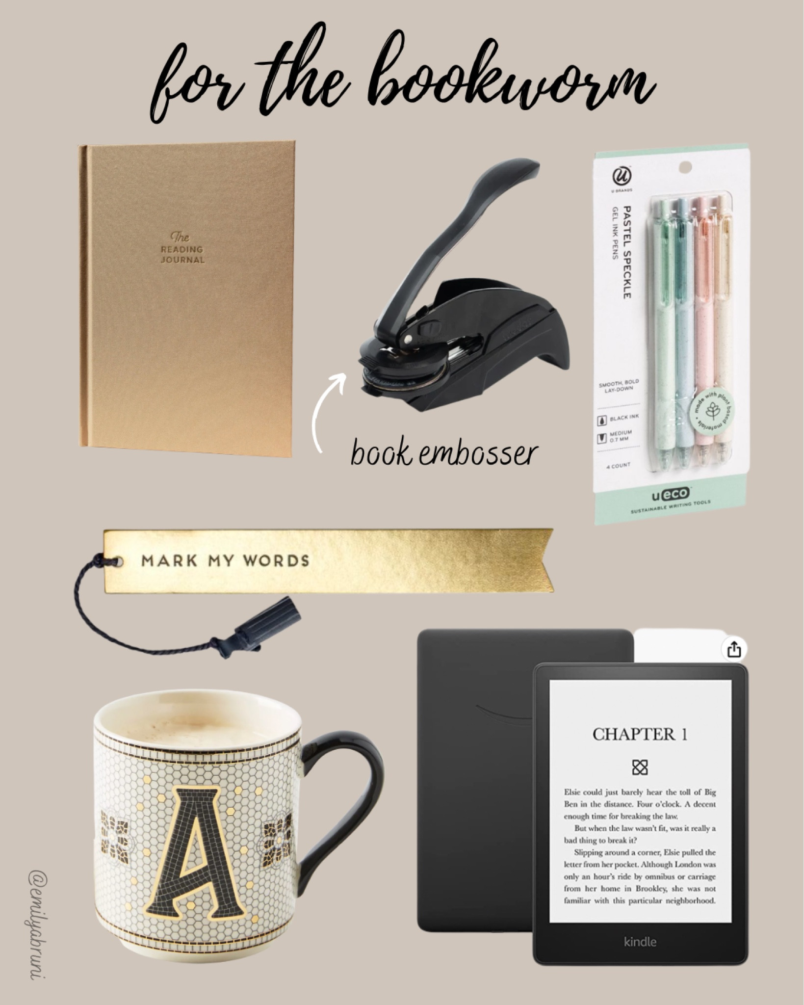 Gift ideas for bookworms!

- reading journal
- book embosser/stamp
- pens
- coffee mug
- Amazon kindle

#LTKCyberweek #LTKGiftGuide #LTKsalealert
