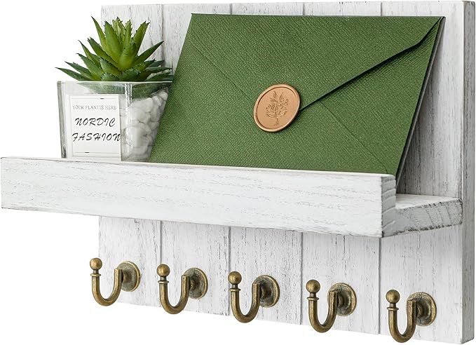 Rebee Vision Key and Mail Holder for Wall: Key Hanger for Wall with Shelf Wood Wall Shelf with Ho... | Amazon (US)