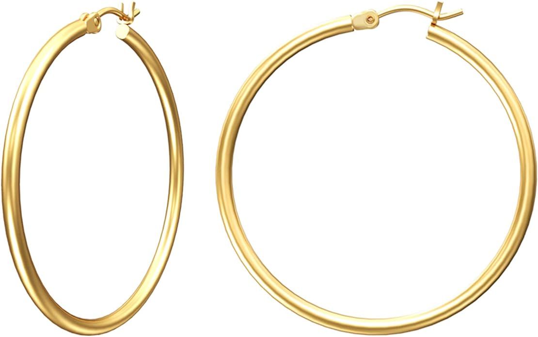 Gacimy Gold Hoop Earrings for Women 14K Real Gold Plated Hoops with 925 Sterling Silver Post | Amazon (US)