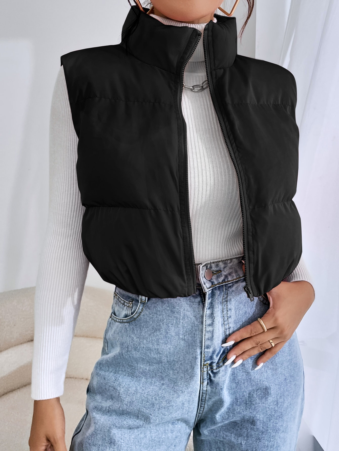 SHEIN EZwear Zip Up Puffer Vest Coat | SHEIN