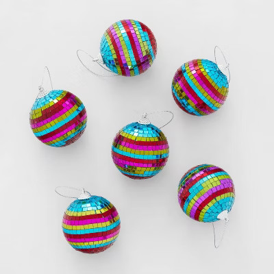 Striped Mirrored Glass Ball Christmas Tree Ornament Set 15pc Blue/Pink/Red - Wondershop™ | Target