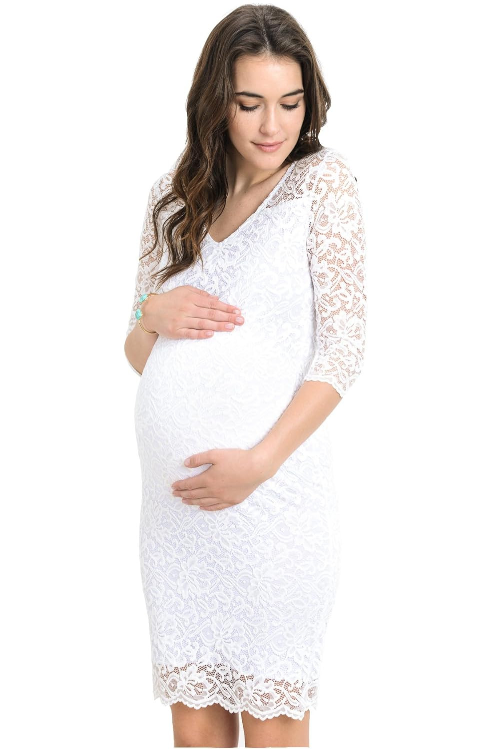 HELLO MIZ Women's Maternity Floral Lace Knee Length Bodycon Dress | Amazon (US)