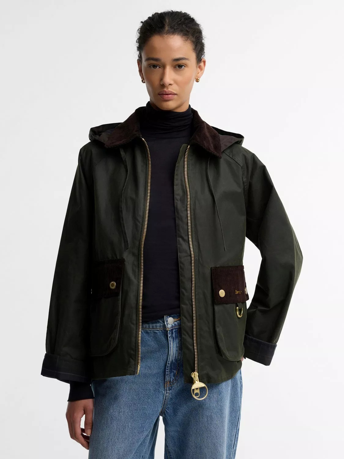 Barbour Carville Waxed Jacket, Fern/Shadow Class | John Lewis (UK)