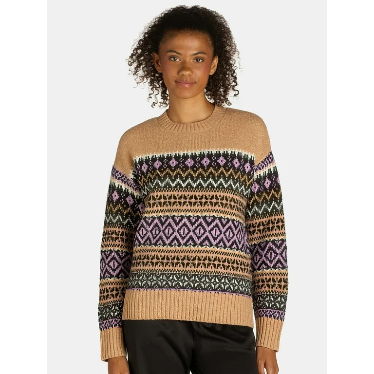 Time and Tru Women's and Women's Plus Fair Isle Pullover Sweater, Midweight, Sizes XS-4X | Walmart (US)