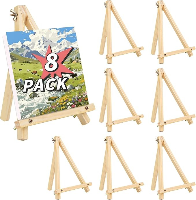 8 Pack 9 Inch Easel for Painting, Wooden Easel Stand for Sign Table Top Small Art Easel for Artis... | Amazon (US)