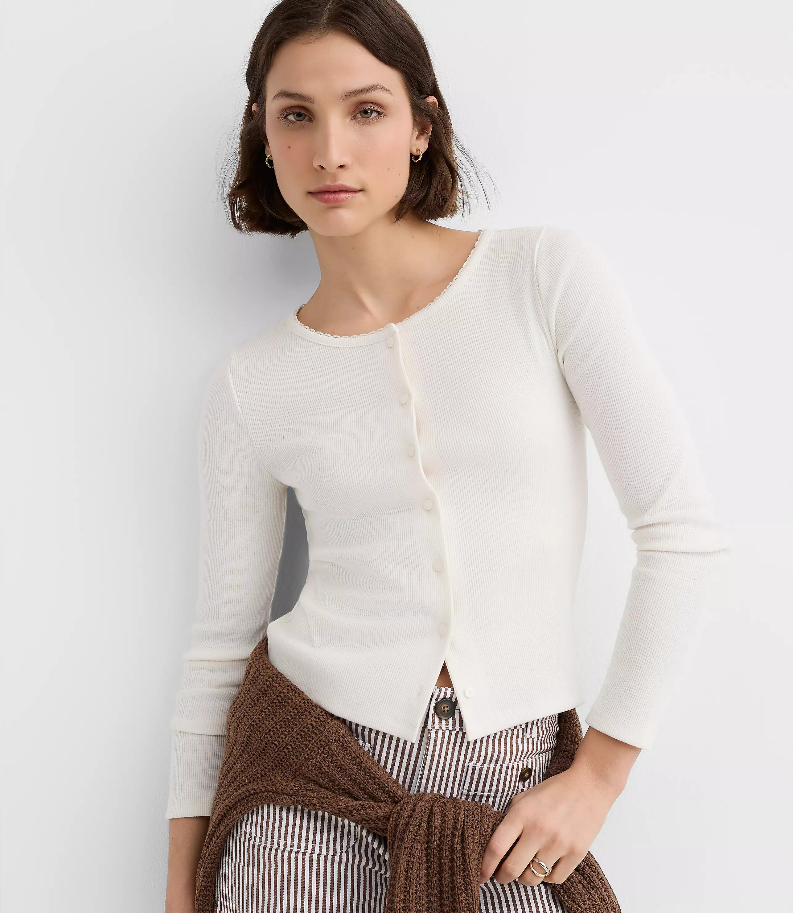 Scalloped Ribbed Cardigan | LOFT