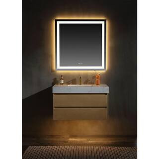 36 in.W x 20 in.D x 21 in.H Single Sink Wall Solid Wood Bath Vanity in Maple, White Cultured Marble Top, LED Light Band | The Home Depot