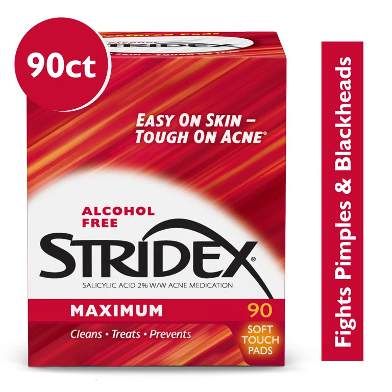 Stridex Medicated Acne Pads, Maximum Treatment, Moderate Acne, Salicylic and Alcohol Free, 90 Cou... | Walmart (US)