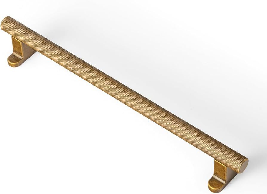 Goo-Ki 6 Pack 7 9/16" Knurled Antique Brass Cabinet Bar Pulls with Modern L-Bracket - Solid Bar H... | Amazon (US)