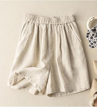 Kinghua Wide Leg Linen Shorts for Women Elastic High Waisted Pleated Loose Casual Comfy Shorts | Amazon (US)
