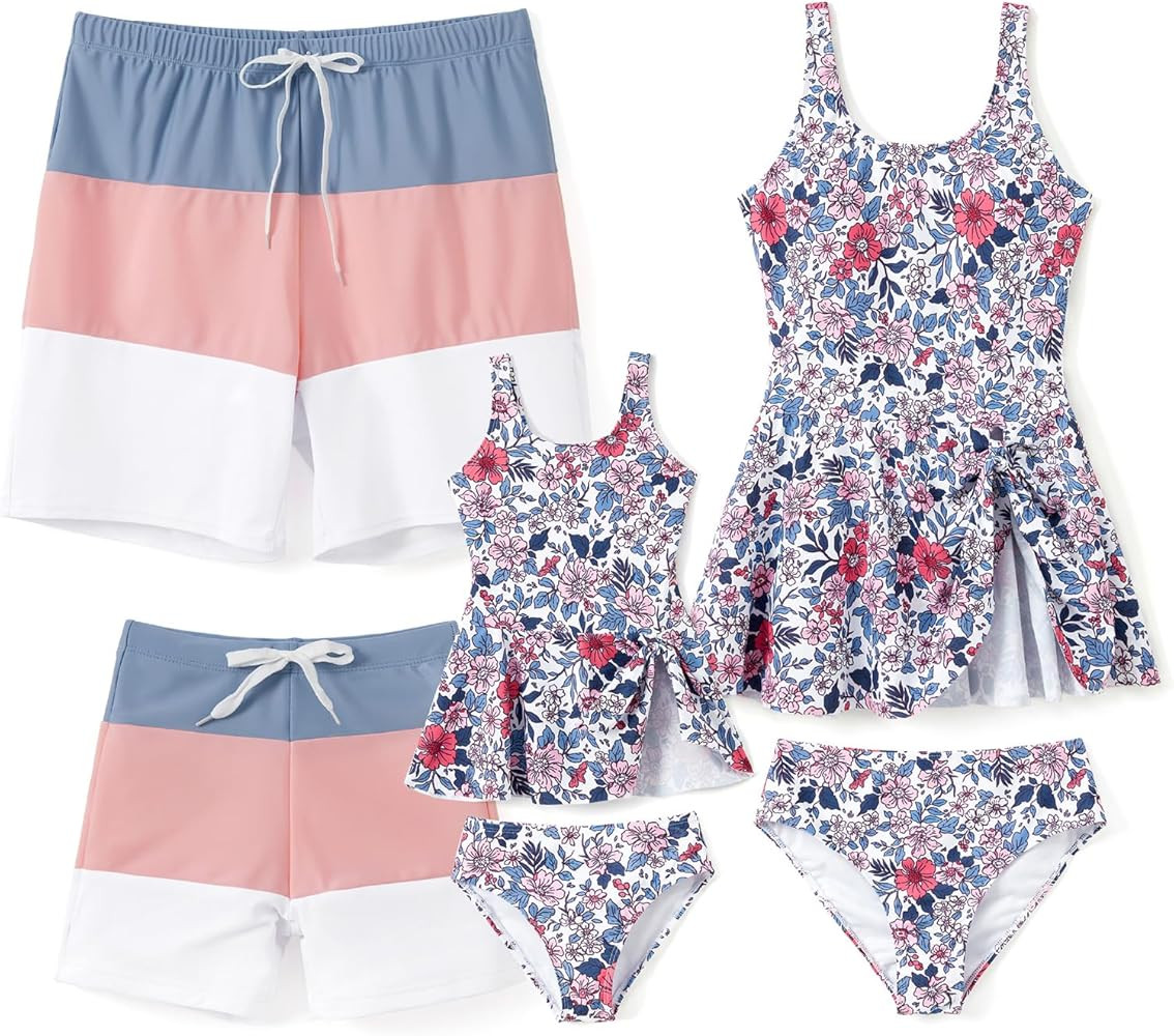 PATPAT Family Matching Swimwear Floral Pattern Tankini Swimsuits and Swim Trunks | Amazon (US)