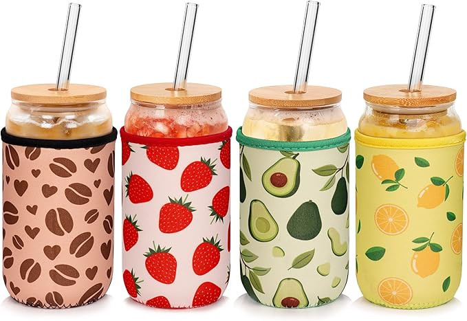 Mason Life 20OZ Glass Cups with Reusable Neoprene Sleeve Insulator, Iced Coffee Cup, Iced Coffee ... | Amazon (US)