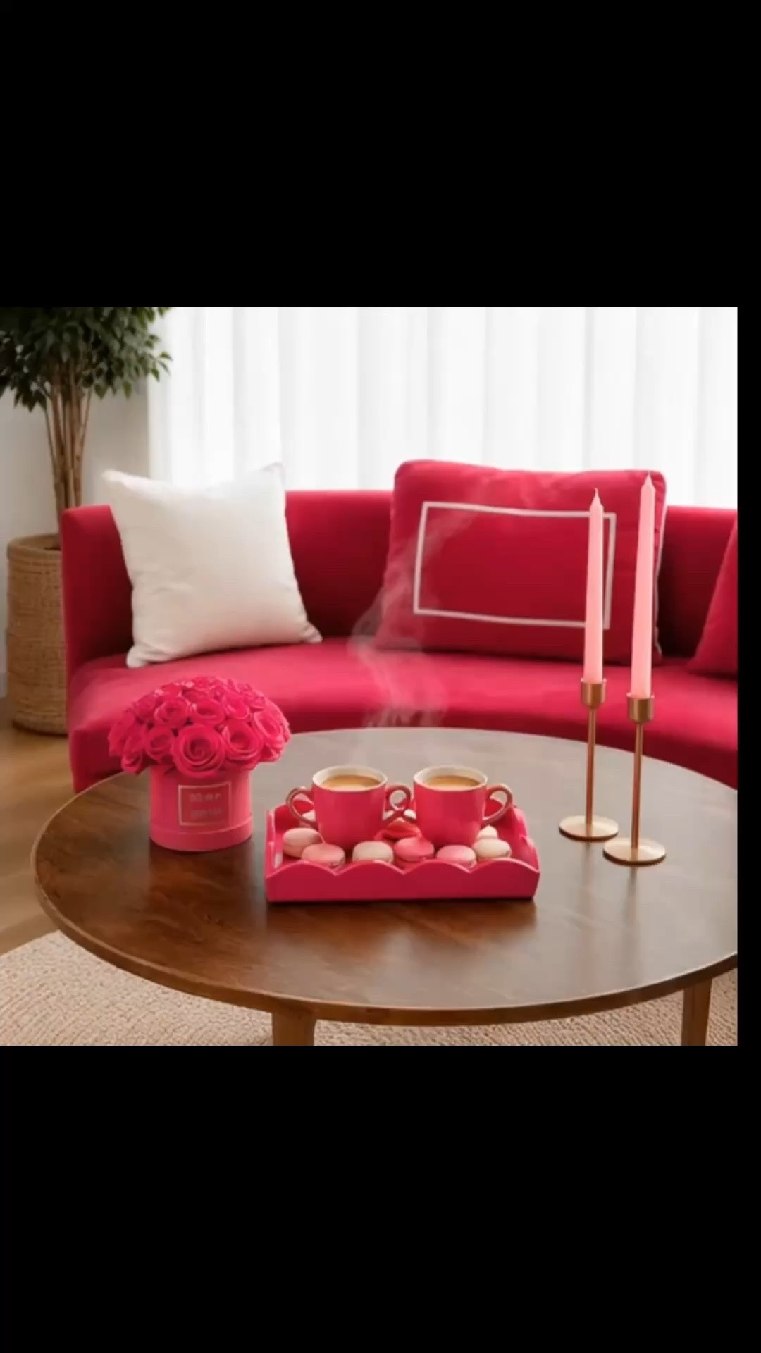 Morning coffee moments with a touch of watermelon pink. ☕🌹 The watermelon-toned tray, coffee mugs, and rose arrangement bring a cheerful, romantic feel to the space, beautifully paired with the curved sofa, natural jute rug, airy sheer drapes, and warm wood coffee table. A fresh, inviting setup that makes slowing down in the morning feel extra special.

#MorningCoffee #TrayDecor #CoffeeMug #RoseArrangement #FloralArrangement #CurvedSofa #CoffeeTable #JuteRug #SheerDrapes #WatermelonPink #LivingRoomDecor #HomeStyling #InteriorDesign #CozyHome #LTKHome

#LTKdayinmylife #LTKHome #LTKvlog