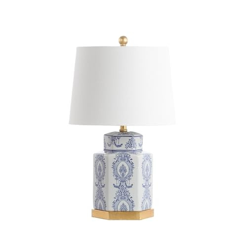 SAFAVIEH Lighting Collection – Bodin Set of 2 Blue & White Ceramic Table Lamps with Gold Leaf Accents, 23-Inch Bedroom or Living Room Lamps, LED Bulbs Included (TBL4150A-SET2) | Amazon (US)