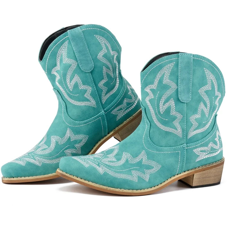 Ecetana Cowboy Boots for Women Ankle Cowgirl Booties Pointed Toe Embroidery Western Short Boots | Walmart (US)
