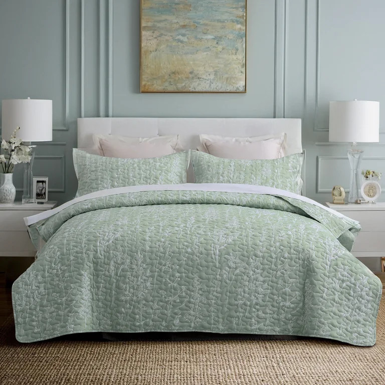 TELIZ Branch Quilt Set,Green Printed with Black Botanical Pattern, All Season Lightweight Coverle... | Walmart (US)