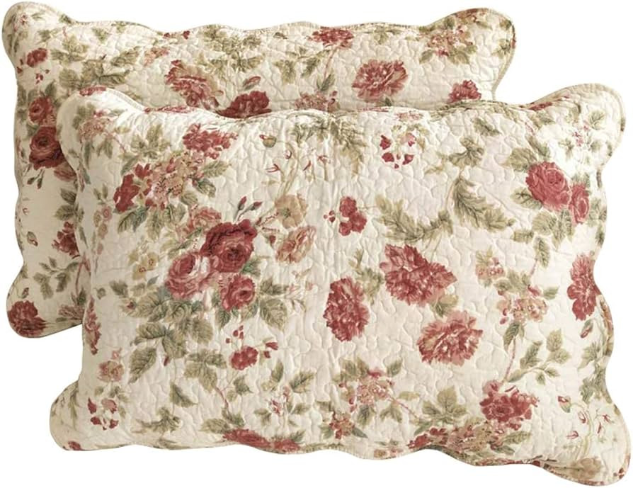 vctops Boho Floral Patchwork Pillow Shams Pack of 2 Farmhouse 100% Cotton Quilted Soft Decorative... | Amazon (US)