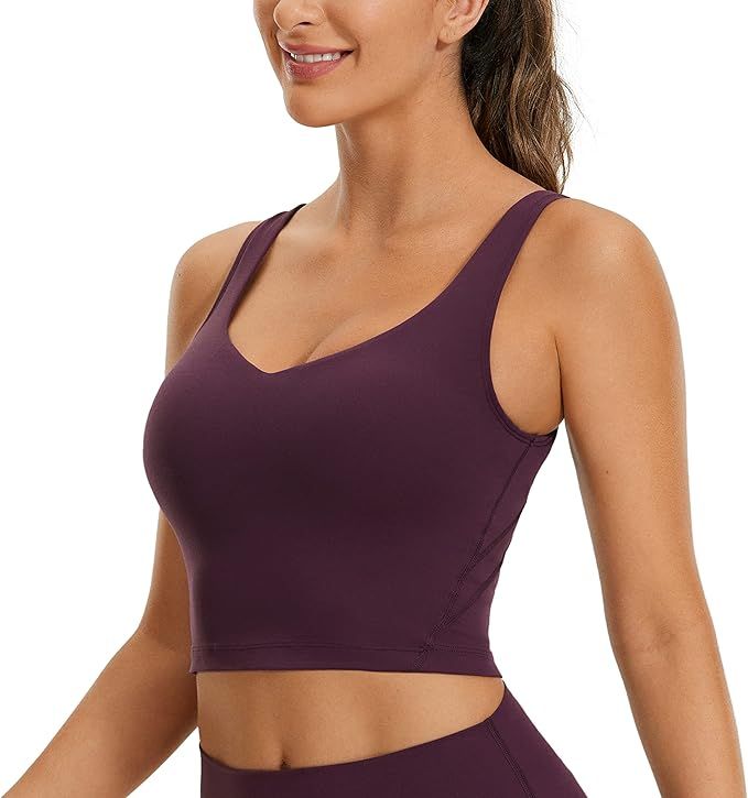CRZ YOGA Butterluxe Womens V Neck Longline Sports Bra - Padded Workout Crop Tank Top with Built i... | Amazon (US)