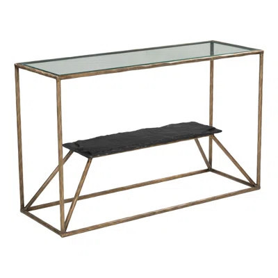 48" Clear and Brass Glass Iron Frame Console Table With Shelf | Wayfair North America