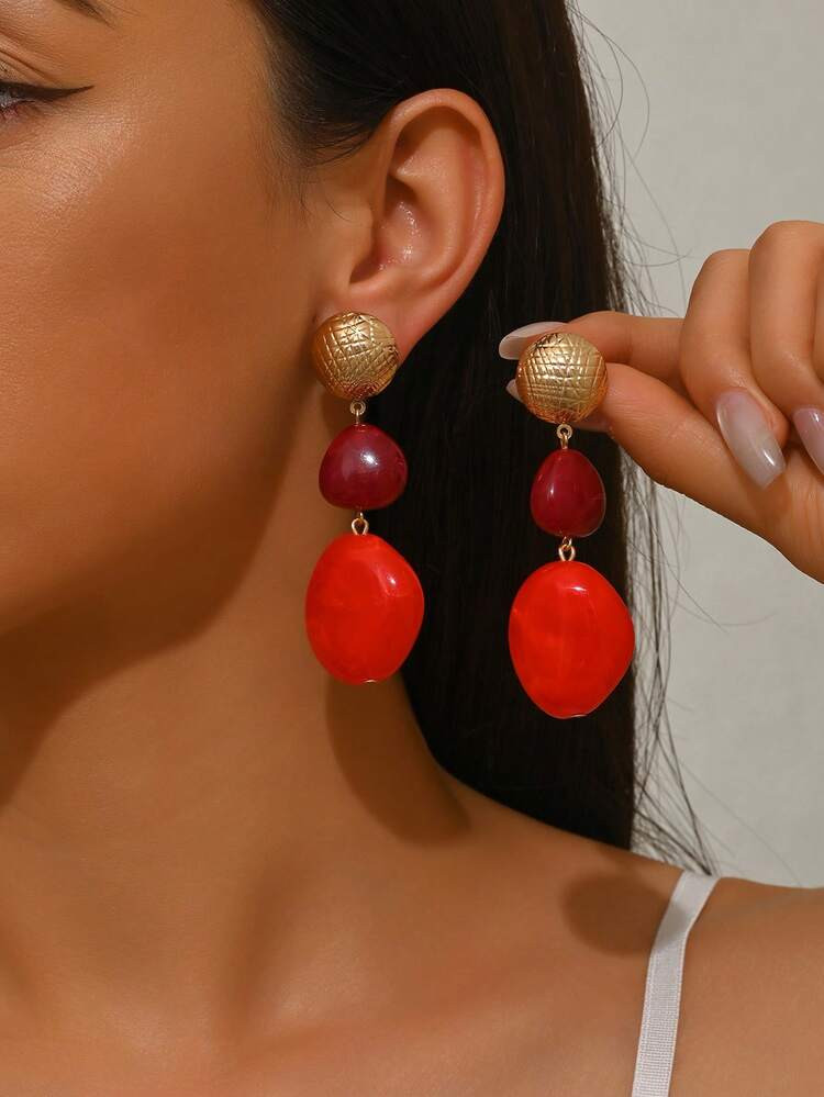 1 Pair Elegant Sexy Asymmetrical Geometric, Wavy, Faux Jade, Multi-Color Floral, Wood Grain, Ink ... | SHEIN