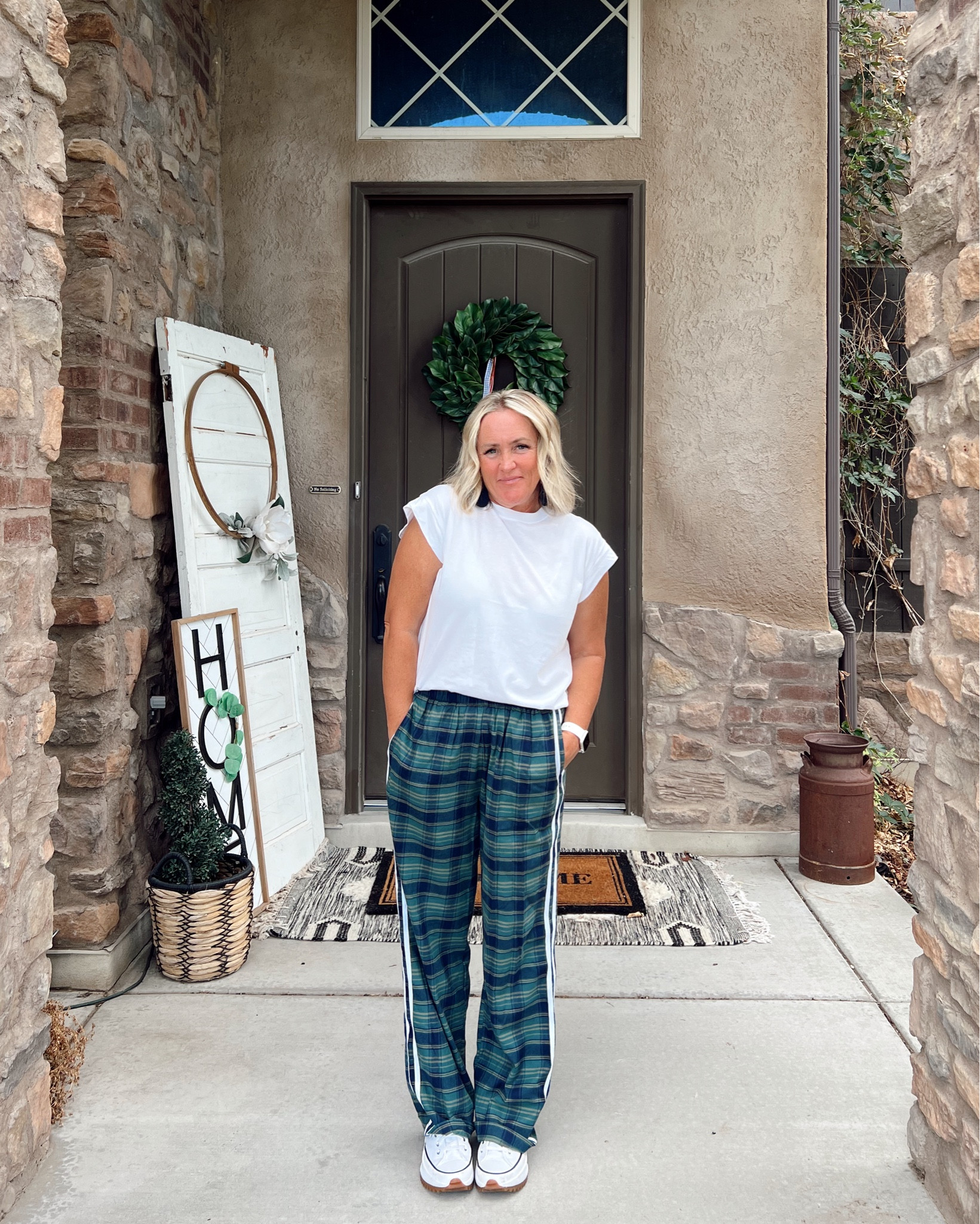 🤯@walmart track pants ~$15?! mind blown-just because they are so cute + so comfy! I bought them in TWO styles-both linked! 
.
❕couldn’t pick between a white or a navy sweatshirt so both will work at any given time!
.
🤍paired with my chunky converse low tops that make every cool fit look better!

#LTKMidsize #LTKFindsUnder50 #LTKOver40