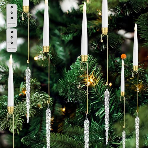 Baquler 24 Pcs Christmas Tree Candles with Remote, Flameless LED Battery Operated Candles Lights with Icicle Hooks for Xmas Tree Home Winter Wedding New Year Party Decor | Amazon (US)