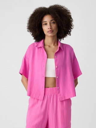 Relaxed Cropped Gauze Shirt | Gap Factory