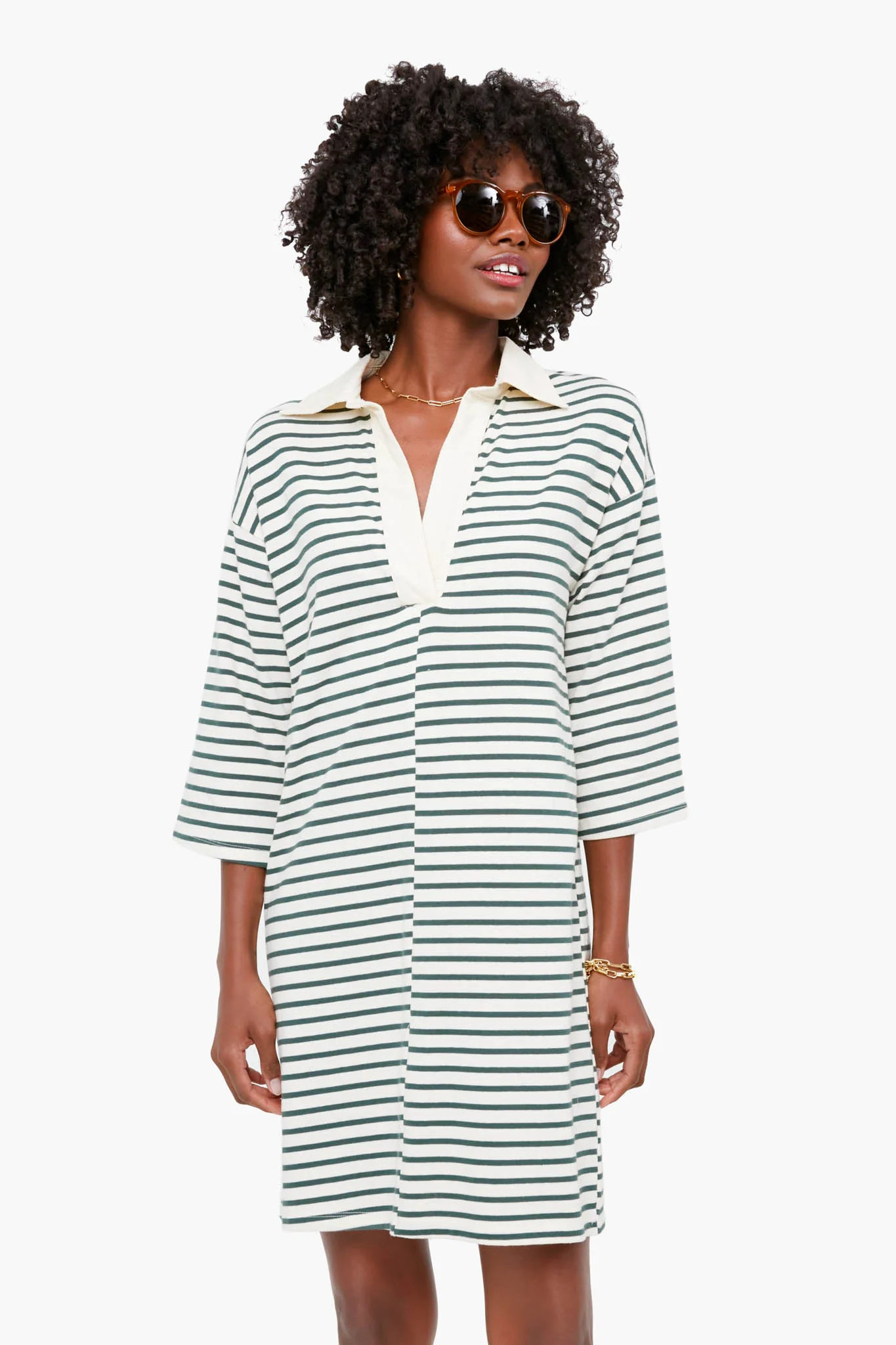 Green Stripe Ashton Knit Polo Dress | Tuckernuck (US)