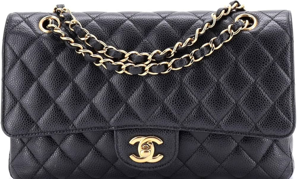 Amazon.com: Chanel, Pre-Loved Classic Double Flap Bag Quilted Caviar Medium, Black : Amazon Luxur... | Amazon (US)