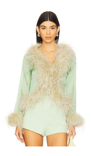 Gigi Feather Blouse in Pistachio | Revolve Clothing (Global)