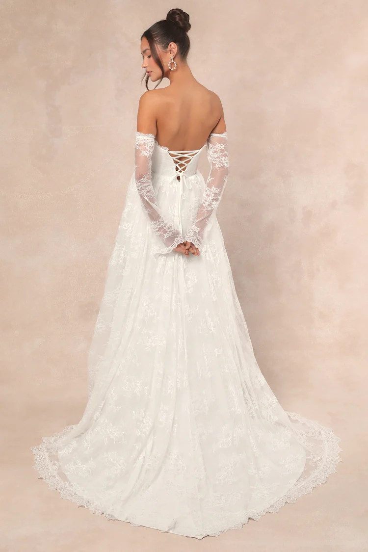 Maurine White Lace Off-the-Shoulder Bustier Maxi Dress | Lulus