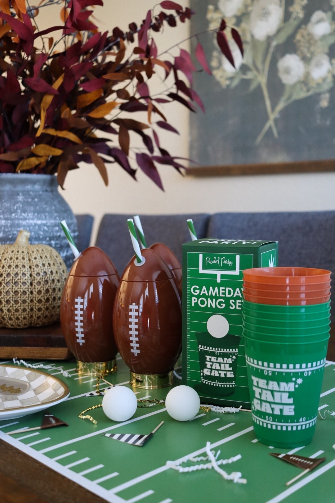fall and football season go hand in hand in this house!🫶🏼🍁🏈 I teamed up with @packedparty to create the ultimate watch party set up! 