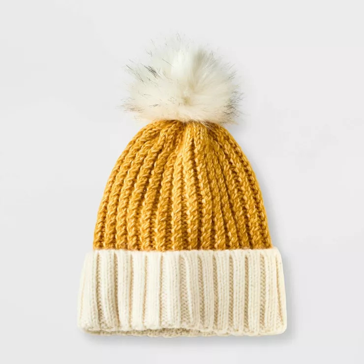 Girls' Colorblock Pom Beanie - Cat & Jack™ Yellow | Target