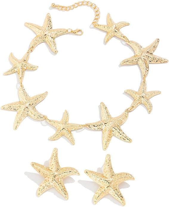 Starfish Choker Necklace and Earring Set for Women, Unique Jewelry Design, Gold/Sliver Starfish N... | Amazon (US)