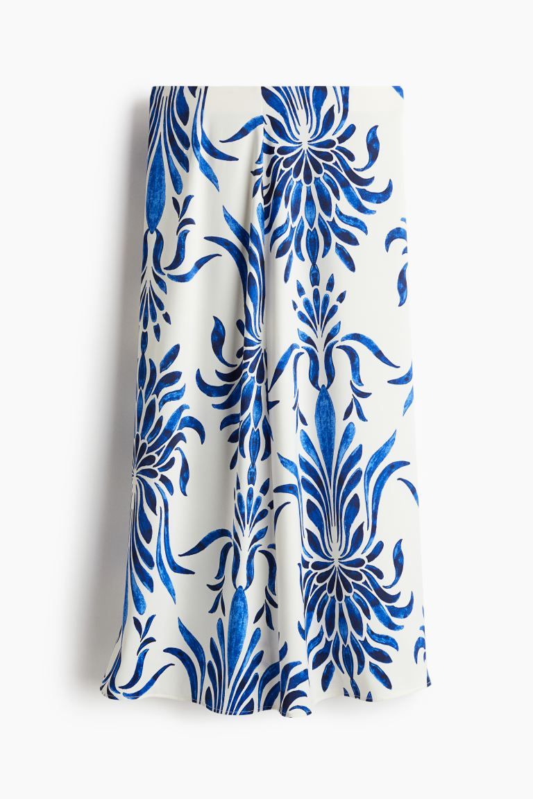 Long Skirt - Regular waist - Long - White/blue patterned - Ladies | H&M US | H&M (US + CA)