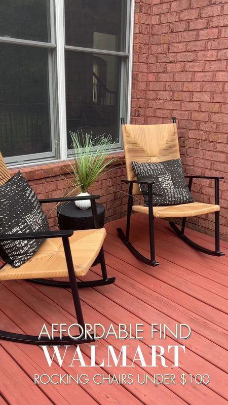 Run! These have been restocked as of 1/30/24  Favorite modern black rocking chairs. affordable outdoor rocking chairs from Walmart! Under $100 - exact pillows are from Target but sold out. Adding other options  

#LTKunder100 

#LTKSeasonal #LTKhome