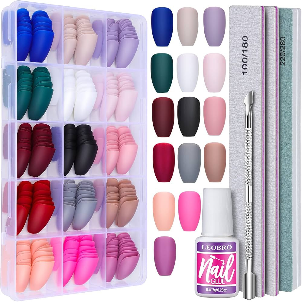 Coffin Press on Nails Medium, 360PCS Fit Perfectly & Natural Matte Press on Nails Coffin, LEOBRO ... | Amazon (US)
