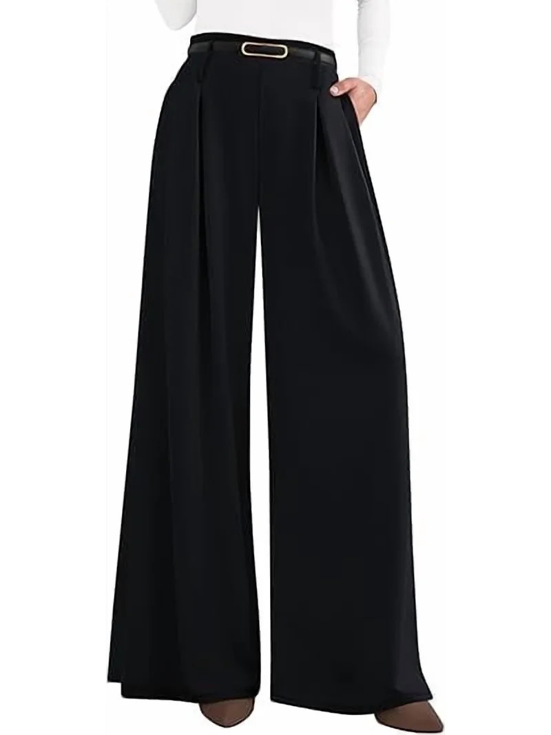 PRETTYGARDEN Womens Fall Wide Leg Trousers High Elastic Waist Loose Pleated Long Flowy Palazzo Wo... | Walmart (US)