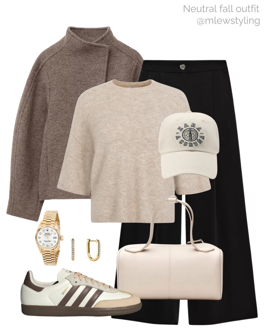 Elevated everyday fall outfit 🤍

Tags: autumn outfit, other stories wool jacket, short sleeved sweater, varsity baseball cap, Zara black palazzo pants, adidas samba sneakers, freja nyc bag, neutral aesthetic, weekend look 

#LTKItBag #LTKShoeCrush #LTKStyleTip