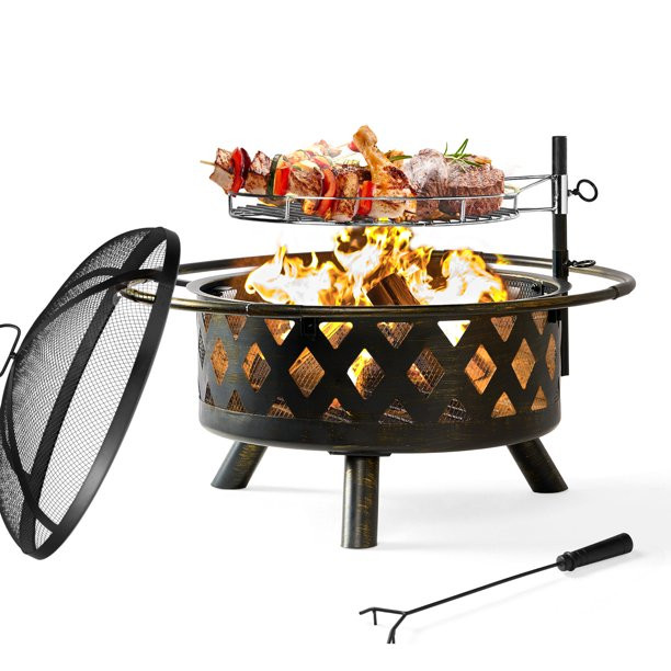 BaPiPro Fire Pit for Outside 30 Inch Outdoor Wood Burning Firepit Large Steel Firepit Bowl with R... | Walmart (US)