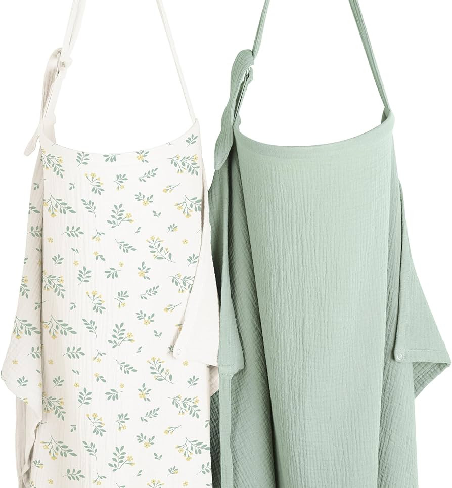 Konssy 2-Pack Muslin Nursing Cover Up for Breastfeeding Moms with Rigid Hoop, 100% Cotton, Lightw... | Amazon (US)