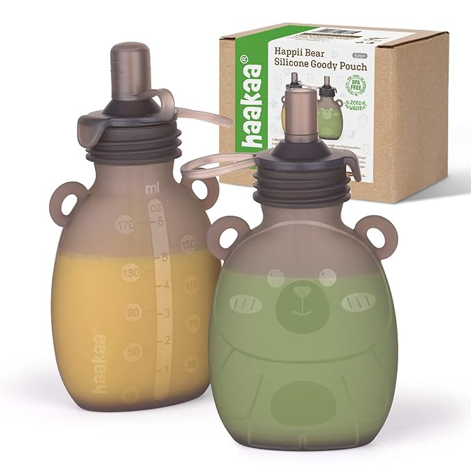 haakaa Happii Bear Silicone Goody Pouch,Reusable Baby Food Pouches for Homemade Organic Purees, J... | Amazon (US)