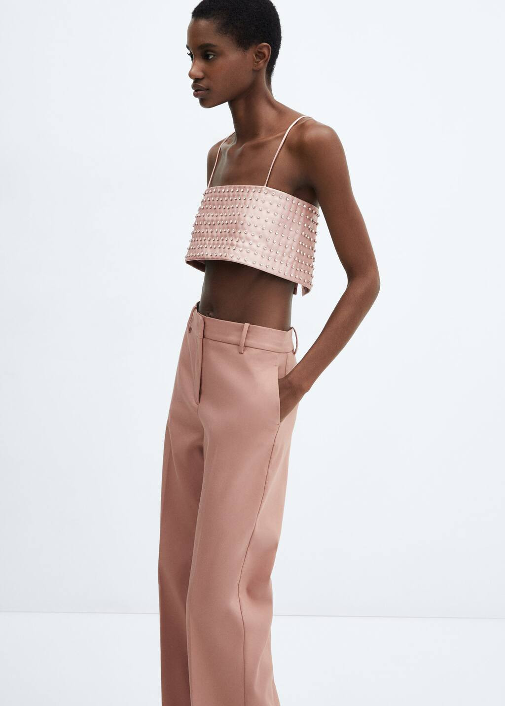 Leather-effect crystal top -  Women | Mango USA | MANGO (US)