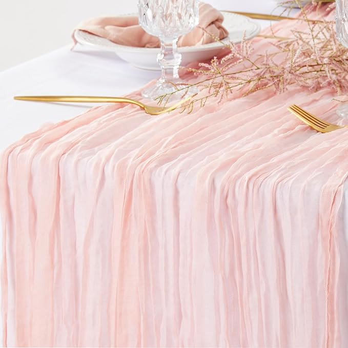 2 Pieces Pink Cheesse Cloth Table Runners 10FT for Bridal Shower Decorations Blush Pink Cheeseclo... | Amazon (US)