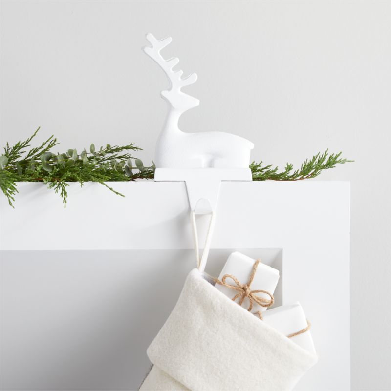 White Reindeer Christmas Stocking Hook + Reviews | Crate and Barrel | Crate & Barrel