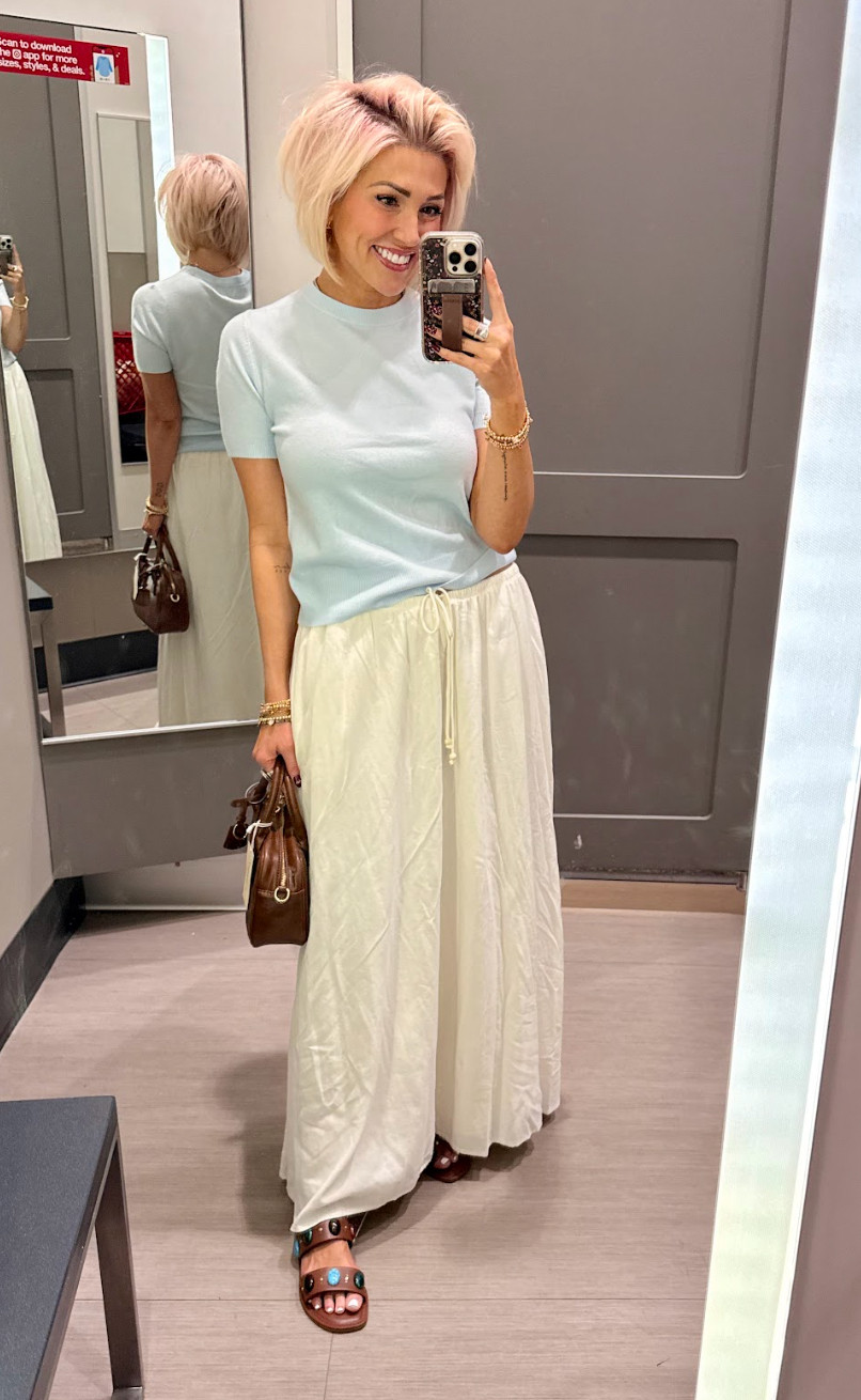 New arrivals at Target! How pretty are these colors together?? Top: Small // Skirt: Medium // Shoes: TTS
 

 #LTKootd #LTKOver40