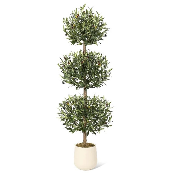 5FT Artificial Olive Tree, 3-Tier Spherical Design Faux Olive Tree with Moss & Inner Pot for Home... | Walmart (US)