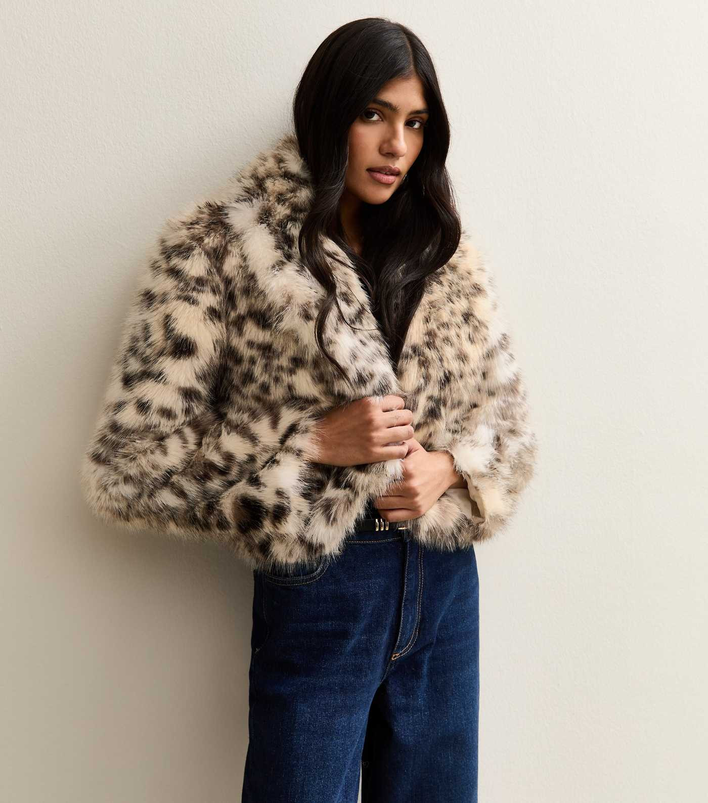 Brown Animal Print Faux Fur Cropped Jacket | New Look | New Look (UK)