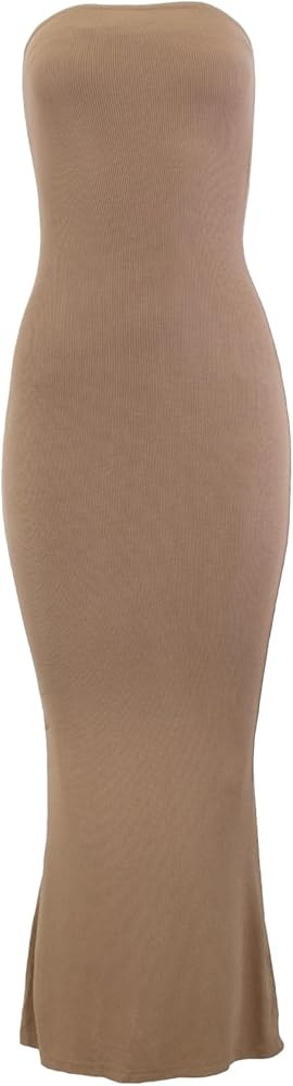Almere Women Body Shaping Basic Strapless Stretch Double Lined Maxi Dress | Amazon (US)
