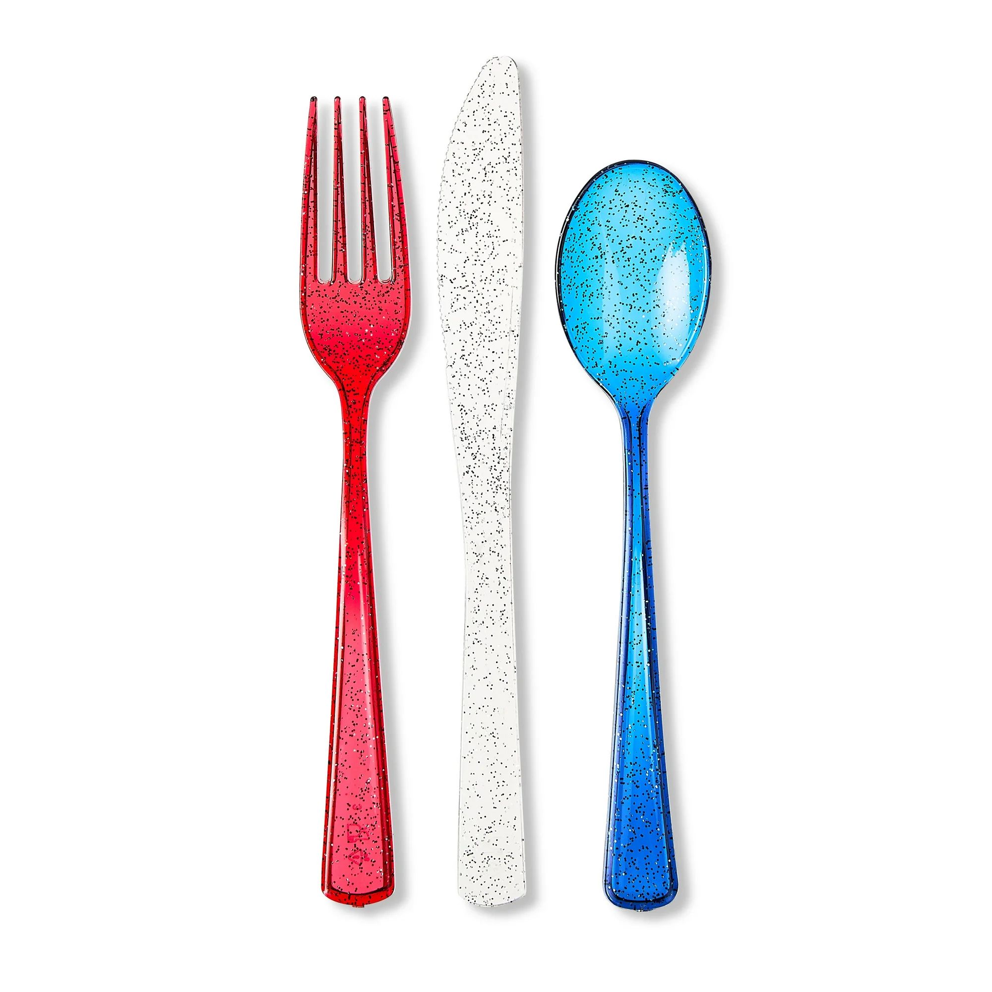 Patriotic Red, White & Blue Glitter Cutlery Set with Forks, Knives & Spoons, 18 Count, by Way To ... | Walmart (US)